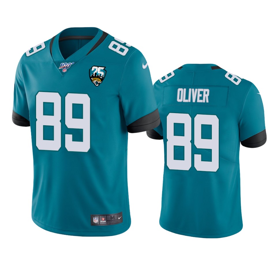 Men Nike Jacksonville Jaguars #89 Josh Oliver Teal 25th Anniversary Vapor Limited Stitched NFL 100th Season Jersey